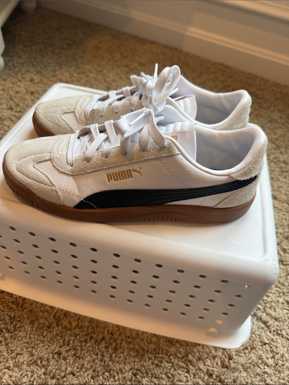 Puma White, Black & Gum Suede Low-Top Sneakers - Women's